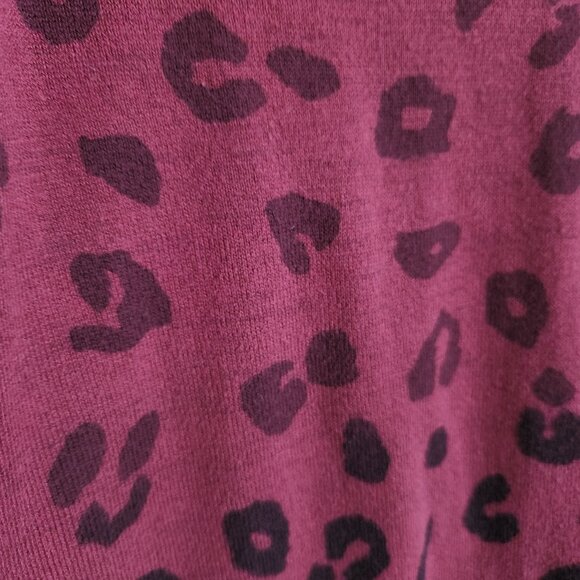 Democracy 1X Animal Print V-Neck Long Sleeve Sweater Burgundy 100% Cotton - Picture 6 of 10